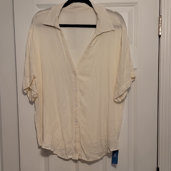 Cupshe Cream Button-Up Blouse - Picture 1 of 5